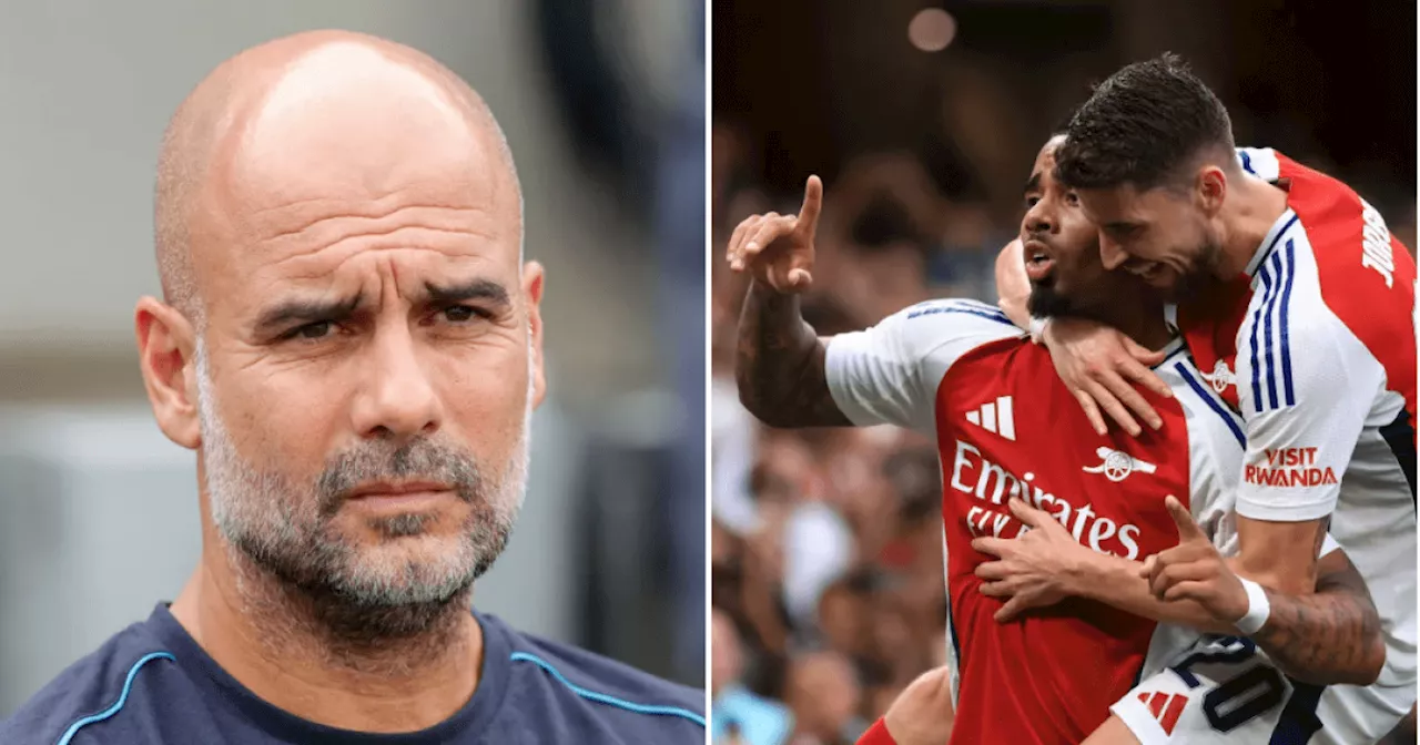 Pep Guardiola reacts after watching Arsenal thrash Bayer Leverkusen