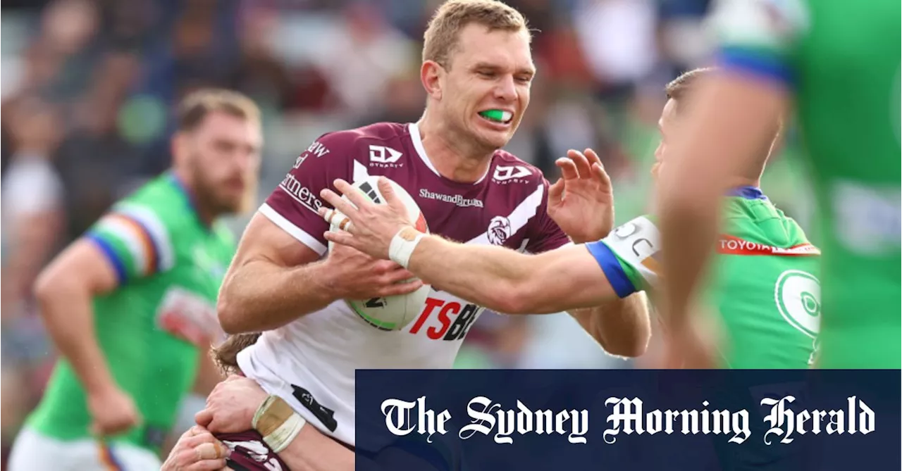 Trbojevic brings up 100th NRL try as Manly crush Raiders’ finals hopes