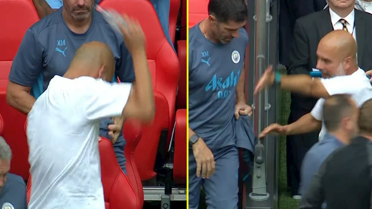 Pep Guardiola storms down tunnel after being left incensed by Man City star during Community Shield with...