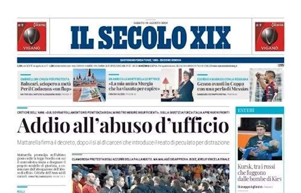 Il Secolo XIX in prima pagina: 'Genoa avanti in Coppa con una perla di Messias'