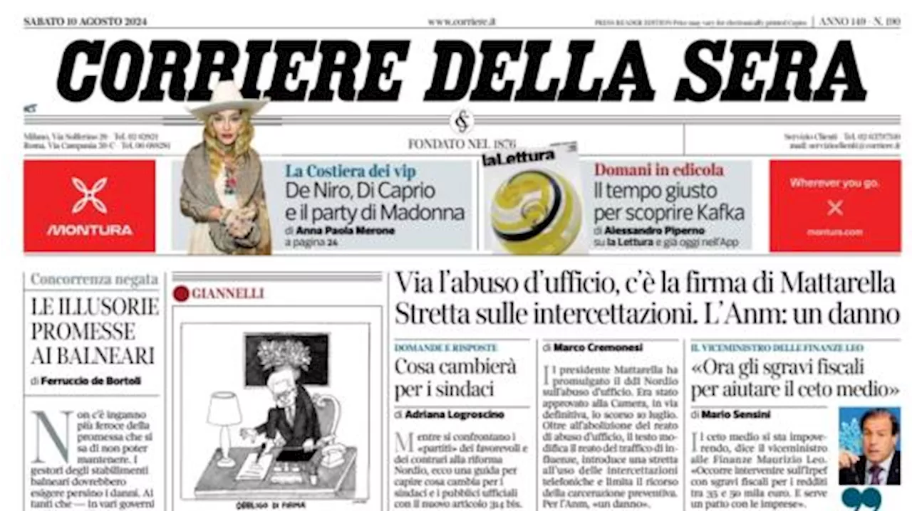 L'apertura del Corriere della Sera: 'Inter e Milan: idea di comprare San Siro'