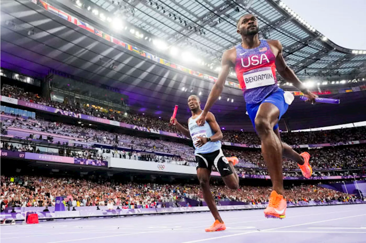 Benjamin of US holds off Tebogo of Botswana to win men's 4x400 relay at Paris Olympics