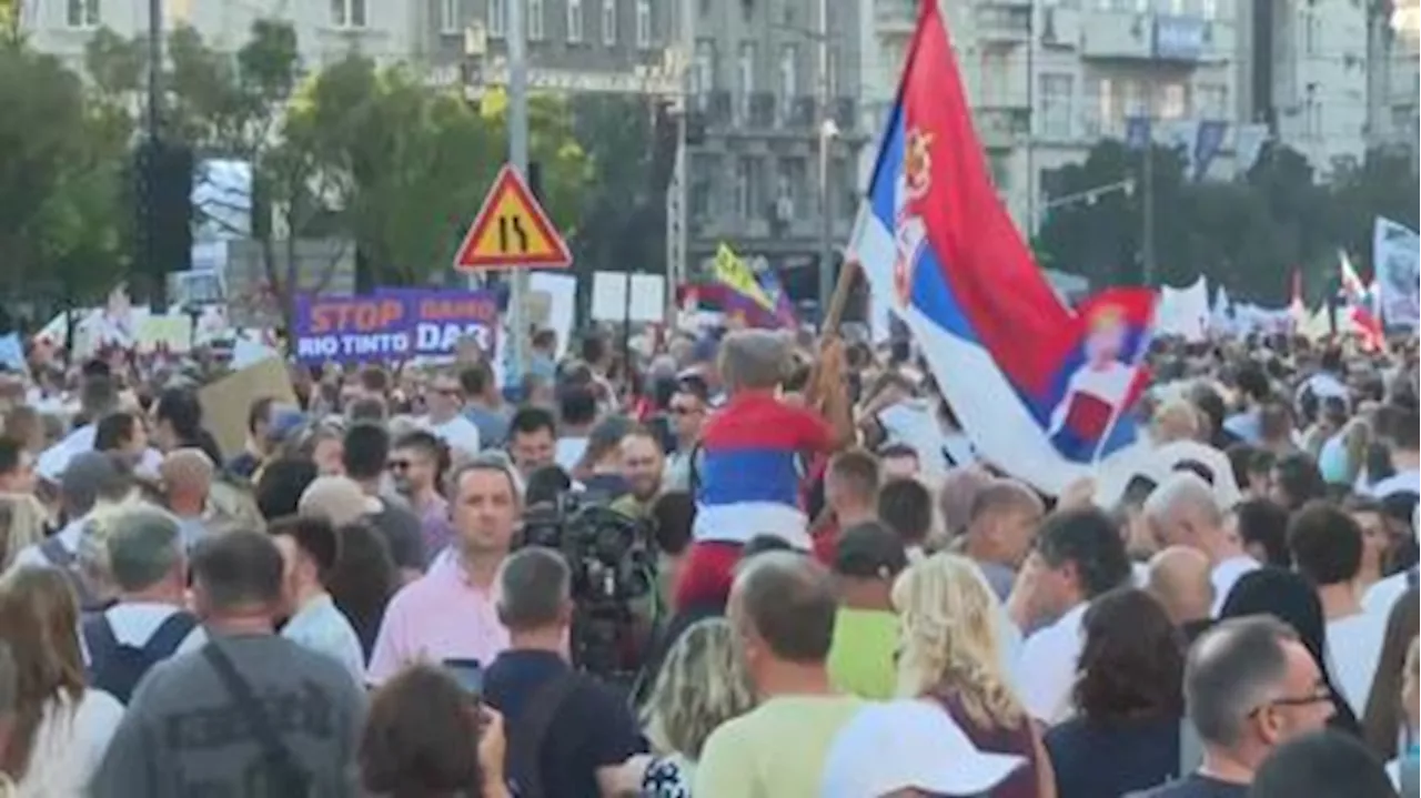 Protest in Belgrade against mining company Rio Tinto over a proposed lithium mine