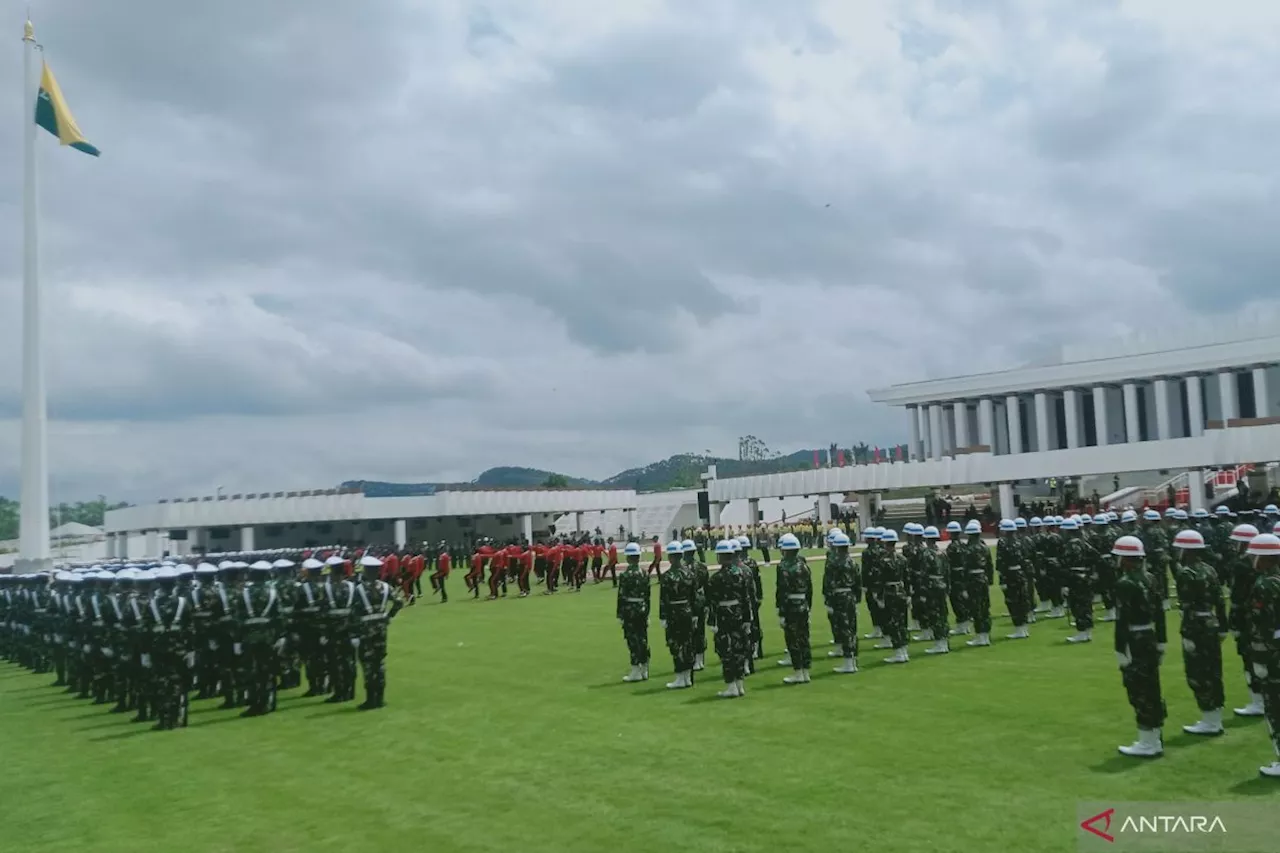 Latihan gabungan upacara HUT ke-79 RI di Istana Garuda Kota Nusantara