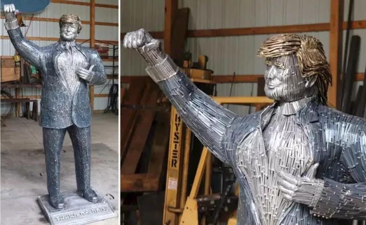 Develan escultura de Trump 'luchando', hecha con clavos, tras atentado