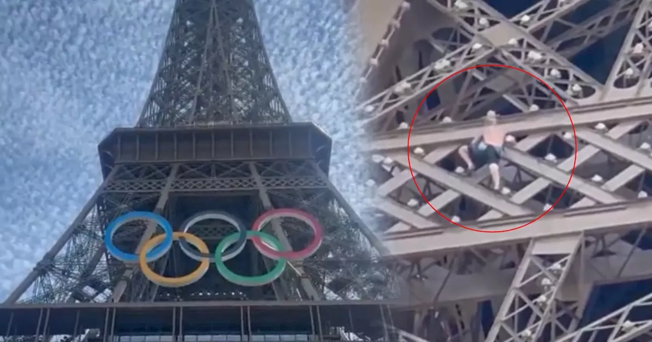 Hombre ESCALÓ la Torre Eiffel a horas de la clausura de los Juegos Olímpicos de París 2024 (VIDEO)
