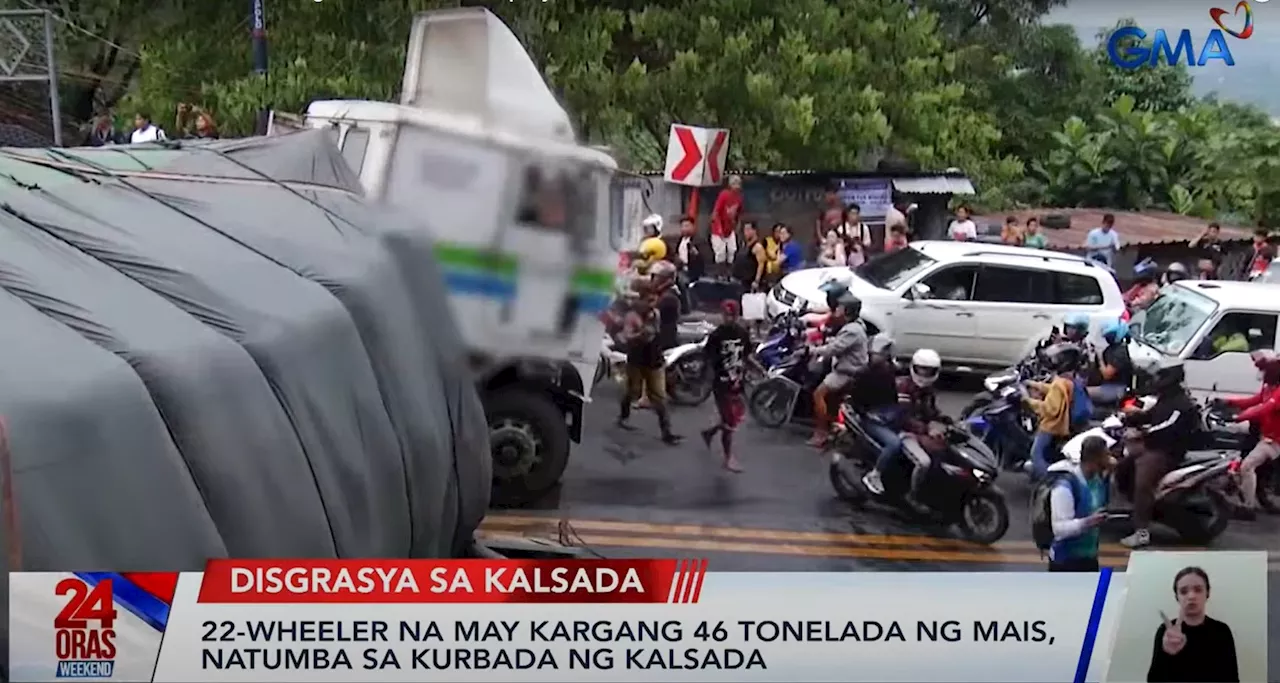 Cargo of 22-wheeler truck overturns in Antipolo City