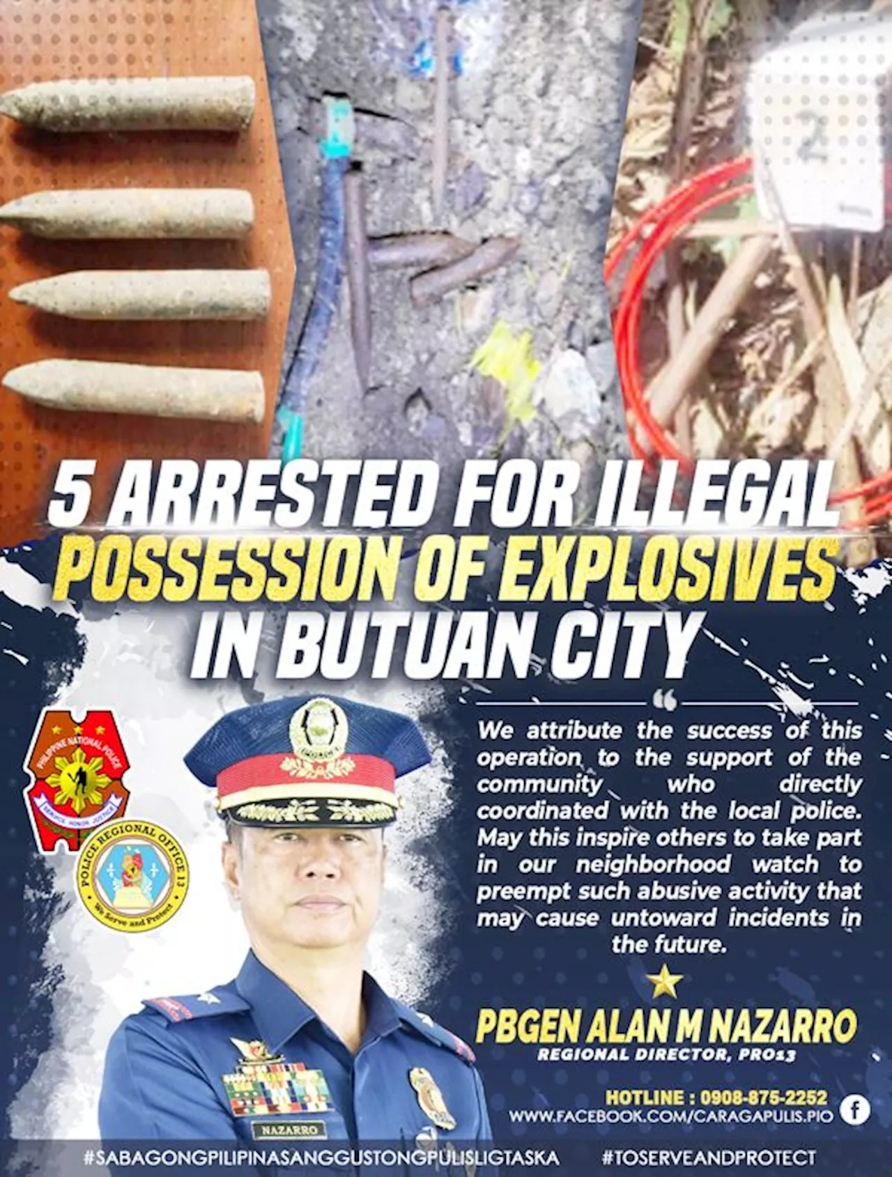 5 men arrested for illegal possession of explosives in Butuan City