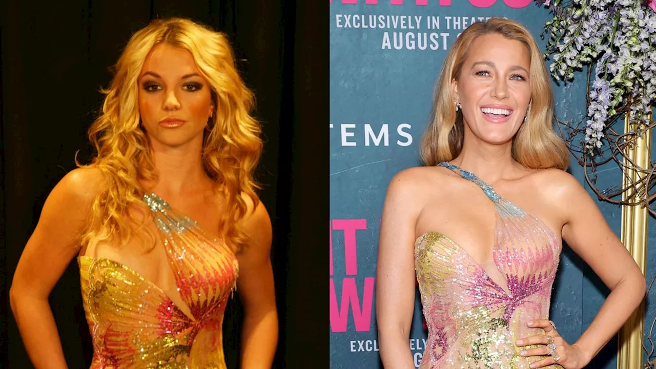 Britney Spears Poses In 'Updated' Version of 2002 Versace Gown Recently Worn by Blake Lively