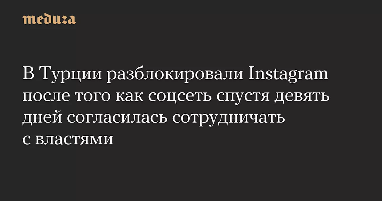 В Турции разблокировали Instagram после того как соцсеть спустя девять дней согласилась сотрудничать с властями — Meduza