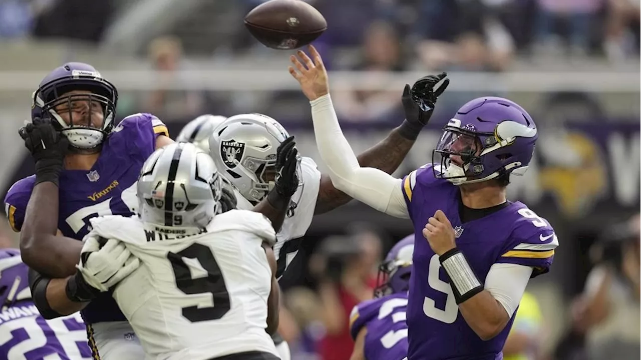 Vikings' McCarthy throws interception, two TDs in preseason debut for win over Raiders