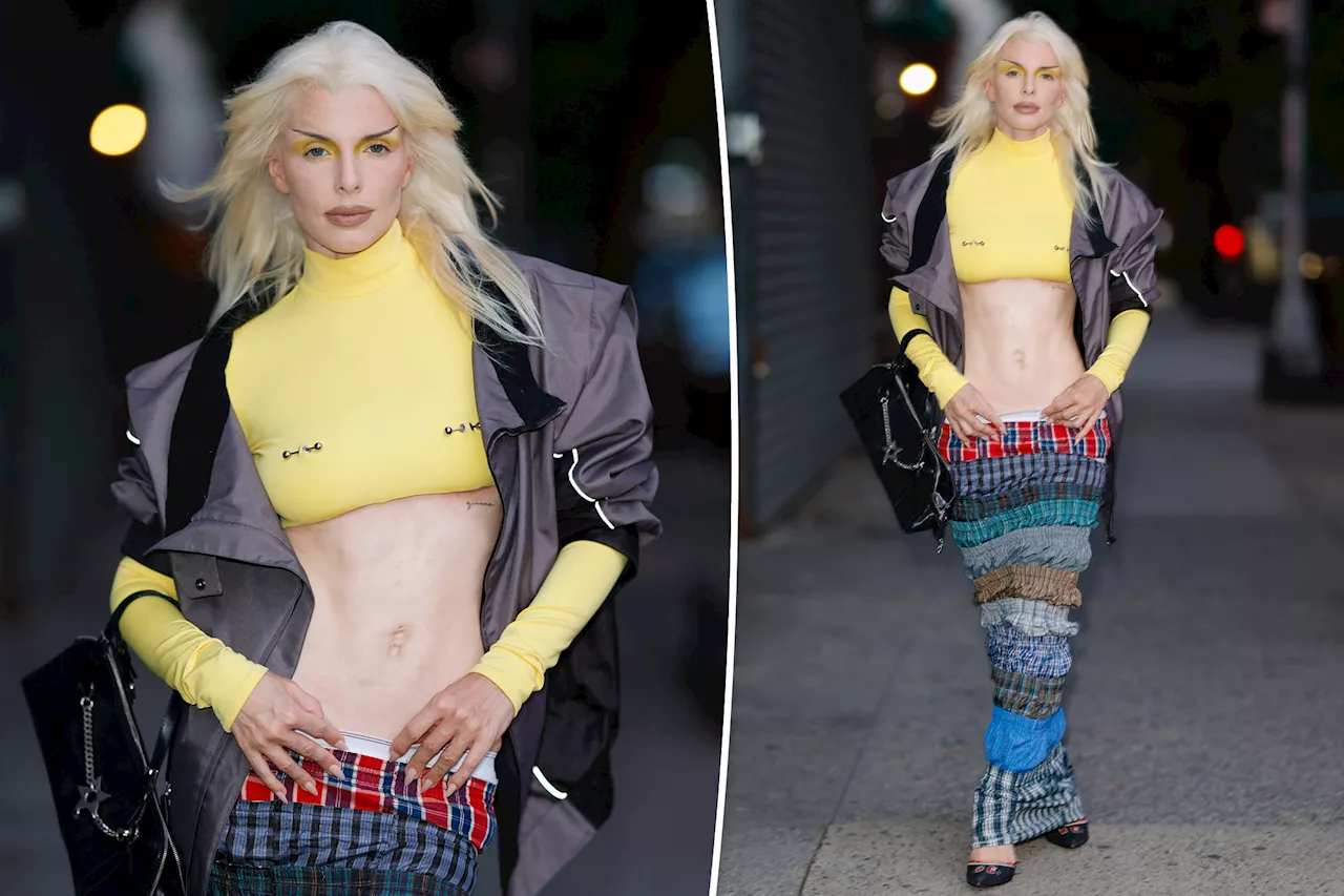 Julia Fox turns heads in low-slung skirt made entirely out of boxer shorts