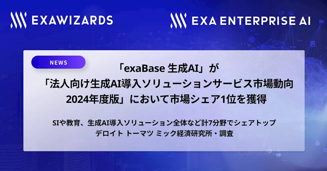 「exaBase 生成AI」が「法⼈向け⽣成AI導⼊ソリューションサービス市場動向 2024年度版」において市場シェア1位を獲得