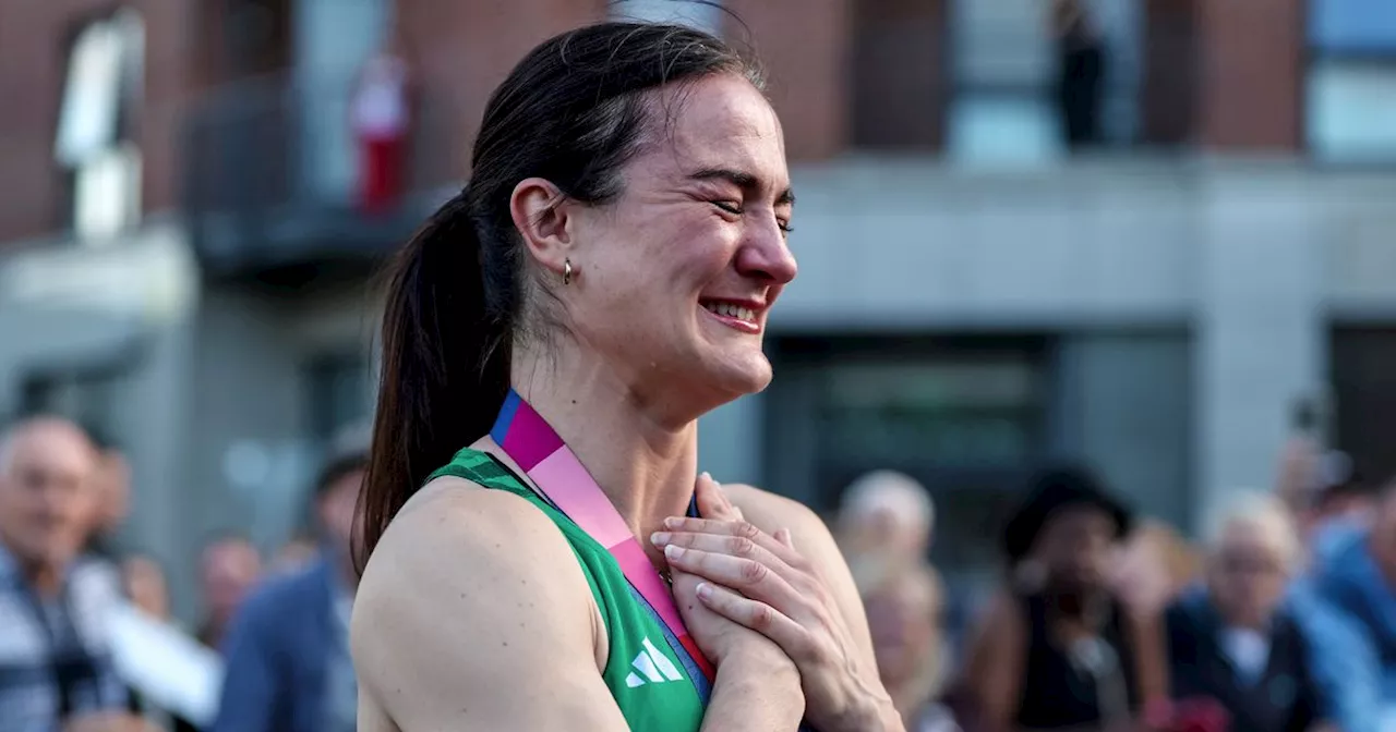 Olympic gold medallist Kellie Harrington moved to tears as she returns home in blaze of glory