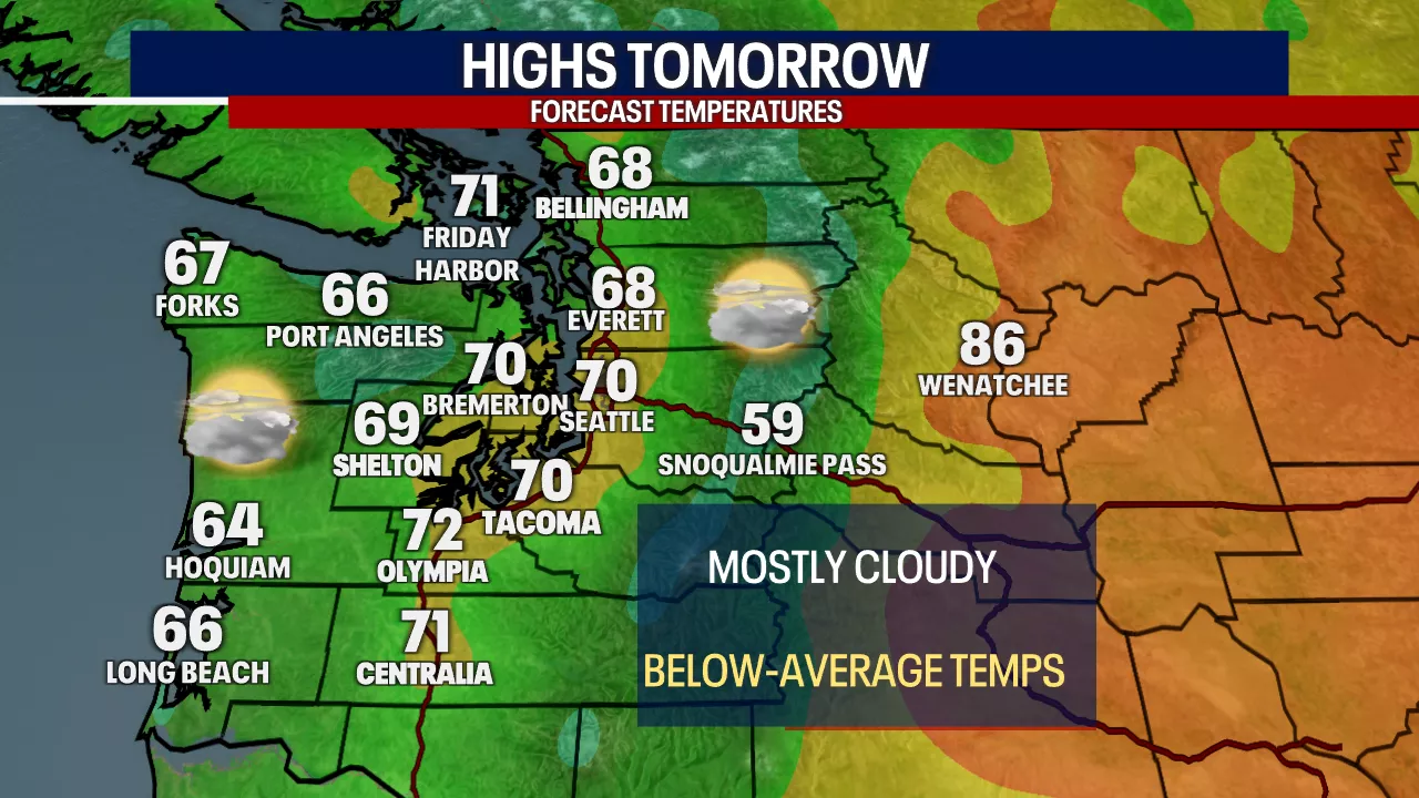 Seattle Weather: Cloudy and cooler Tuesday