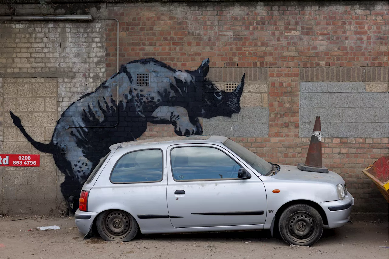 Banksy unveils new rhino art in an animal-themed collection that has popped up across London