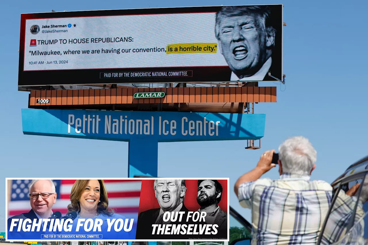 Democrats blanket swing states with billboards comparing Trump's 'weird campaign,' with Harris' 'vision'