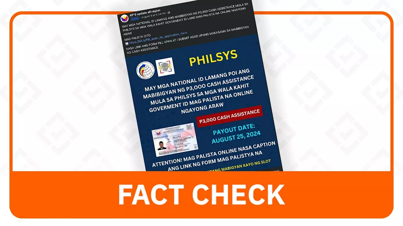 FACT CHECK: No P3,000 cash aid from PhilSys for national ID holders