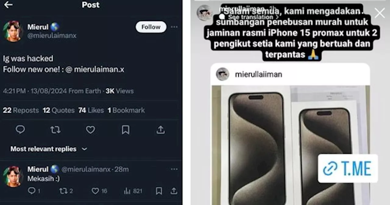 Instagram Mierul Aiman Kena Hacked, Followers Pelik Tiba-Tiba Jual iPhone Untuk Sumbangan