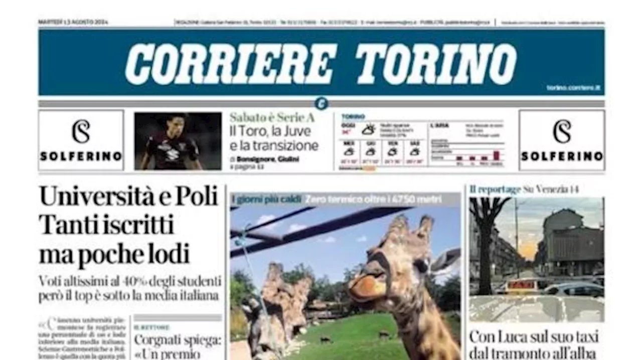 Sabato riparte la Serie A. Il Corriere di Torino: 'Il Toro, la Juve e la transizione'