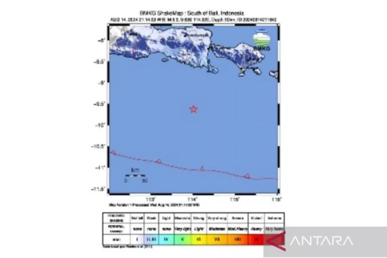 Gempa 5,0 magnitudo guncang Jembrana Bali dan Banyuwangi Jawa Timur