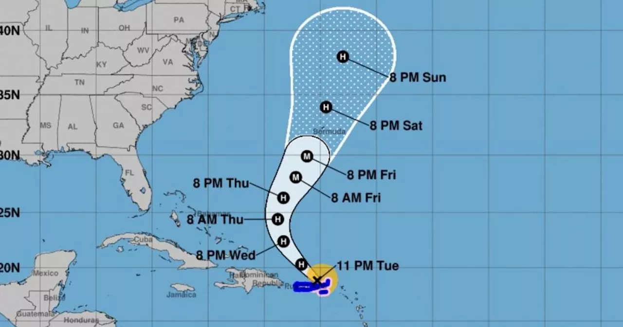 Maps show Hurricane Ernesto's path and forecast as it's upgraded from a tropical storm north of Puerto Rico