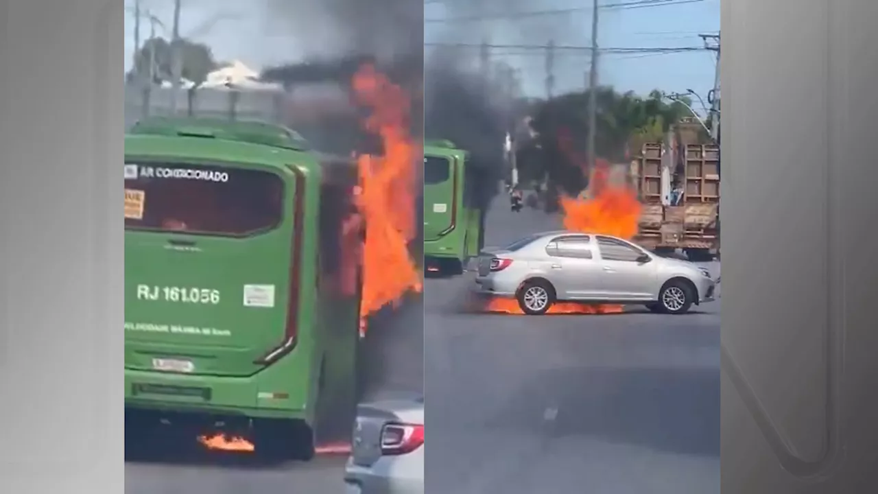 Vídeo flagra criminosos ateando fogo em ônibus e carro no Rio de Janeiro