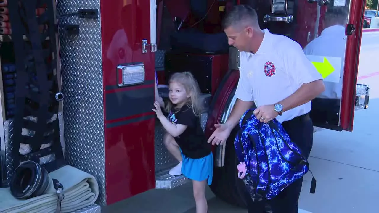 Fire truck brings Mansfield ISD kindergartner to school for her first day