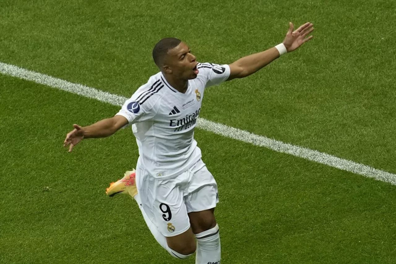 Kylian Mbappé scores on debut for Real Madrid in a 2-0 win over Atalanta in UEFA Super Cup