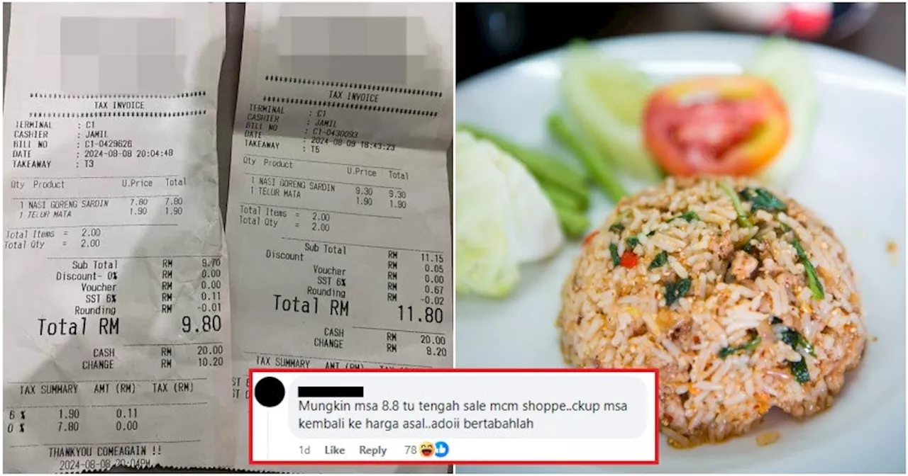 M'sian Man Shocked By Overnight Price Hike After Ordering the Same Meal 2 Days in a Row at KL Eatery