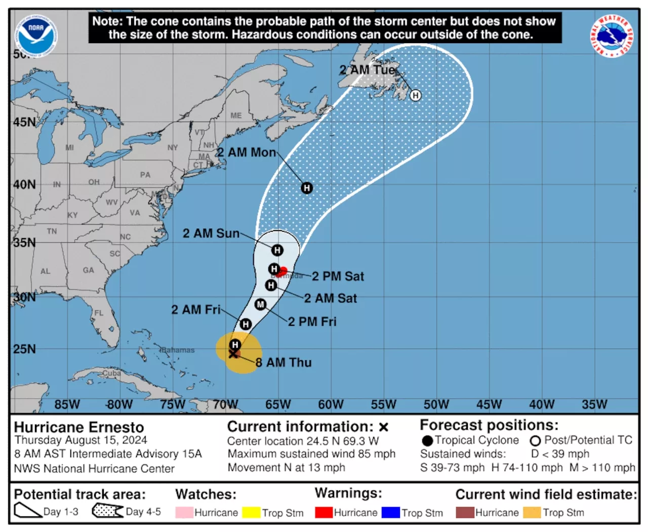 Hurricane Ernesto track update: Hurricane warning issued for Bermuda