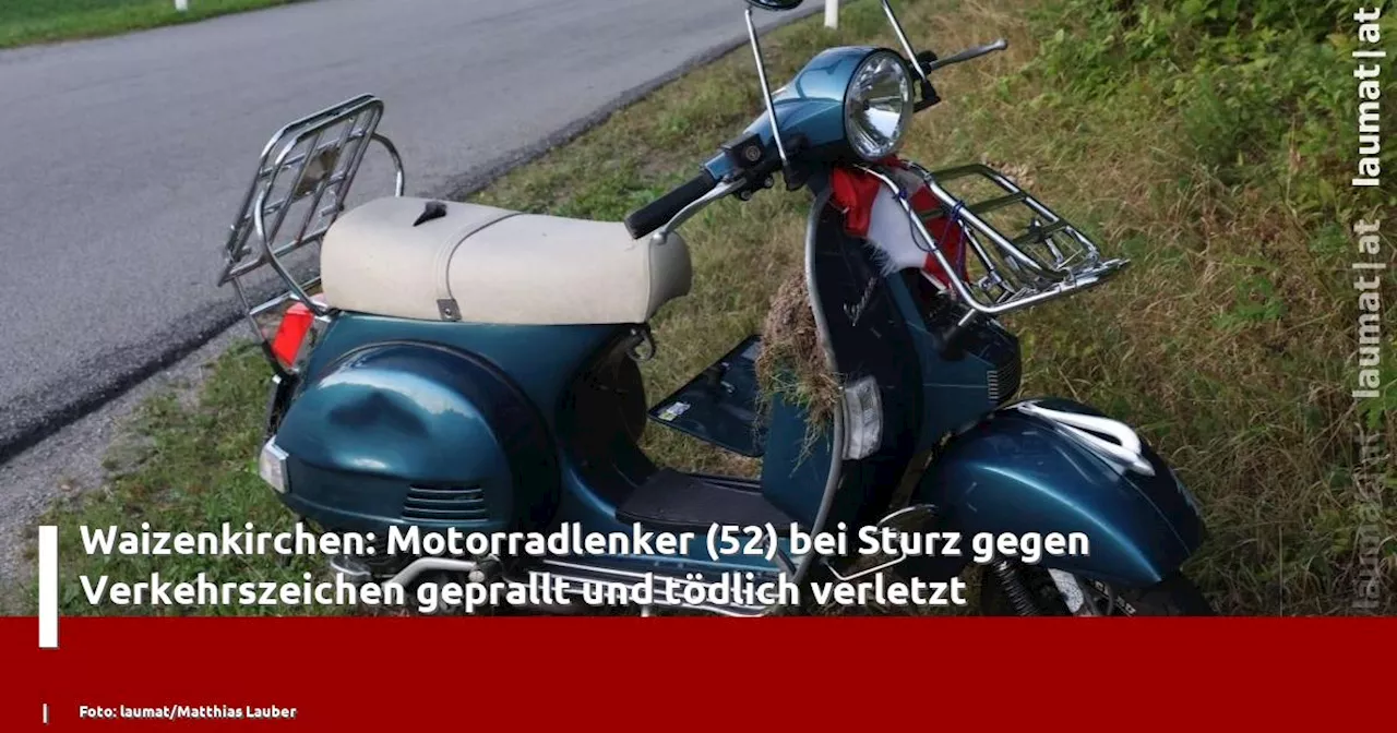 Waizenkirchen: Motorradlenker (52) bei Sturz gegen Verkehrszeichen geprallt und tödlich verletzt