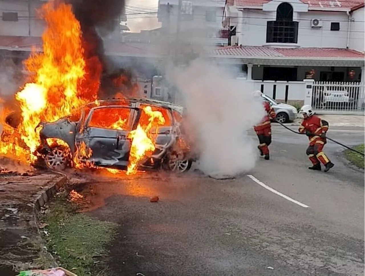 Elderly couple injured after car bursts into flames following crash in KK