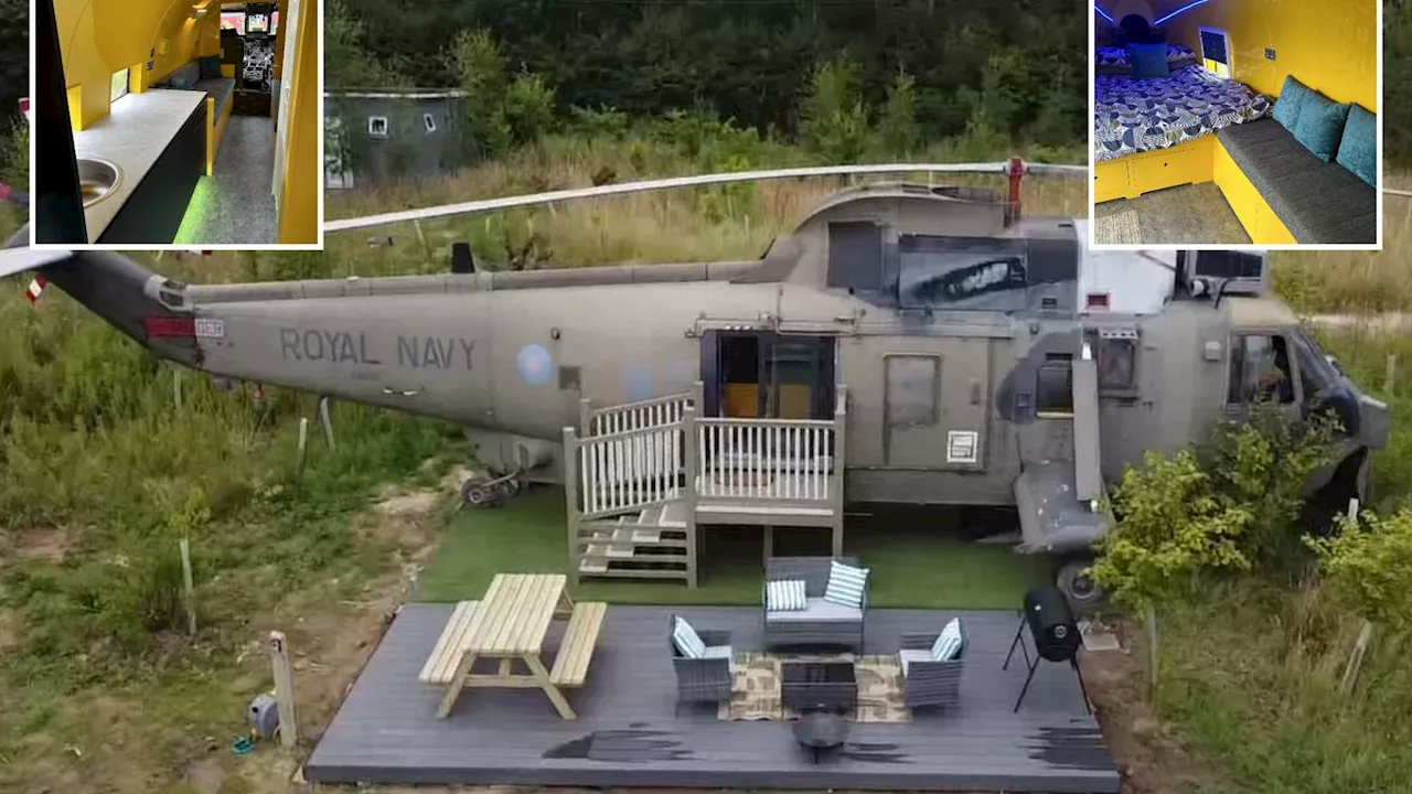 Tiny home built inside a Royal Navy helicopter with kitchen & luxury furnishings