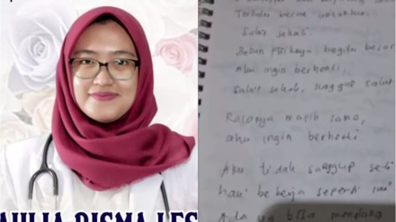 Pesan Terakhir Dokter Aulia Risma Sebelum Bunuh Diri karena Tak Kuat Dibully Selama Pelatihan PPDS