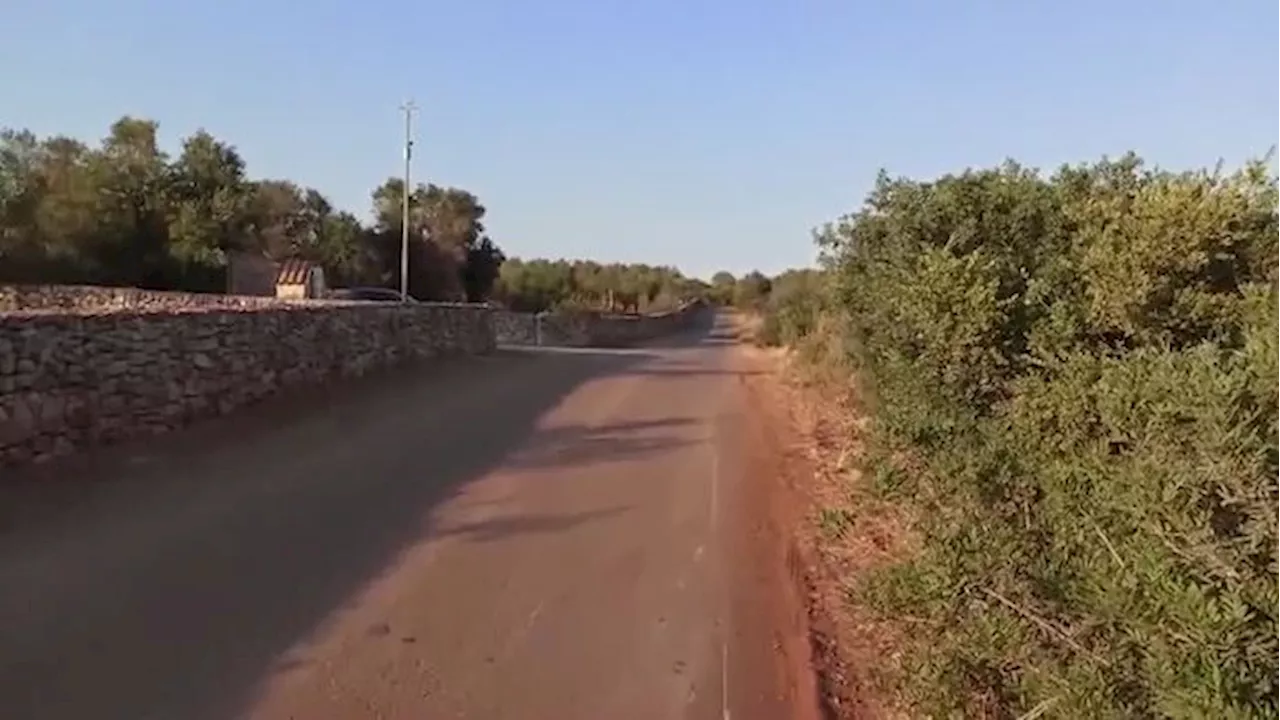 Andrea Giambruno esce dalla masseria in cui sta trascorrendo le vacanze