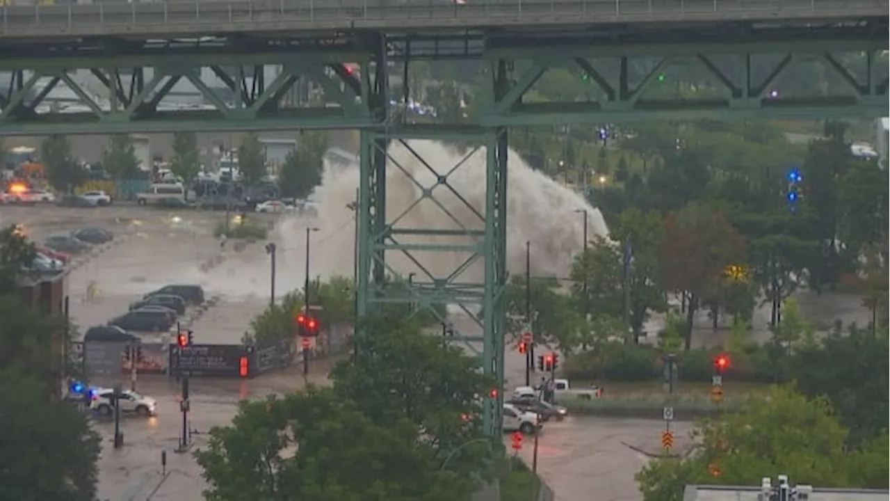 Major water main break near Jacques-Cartier bridge floods streets