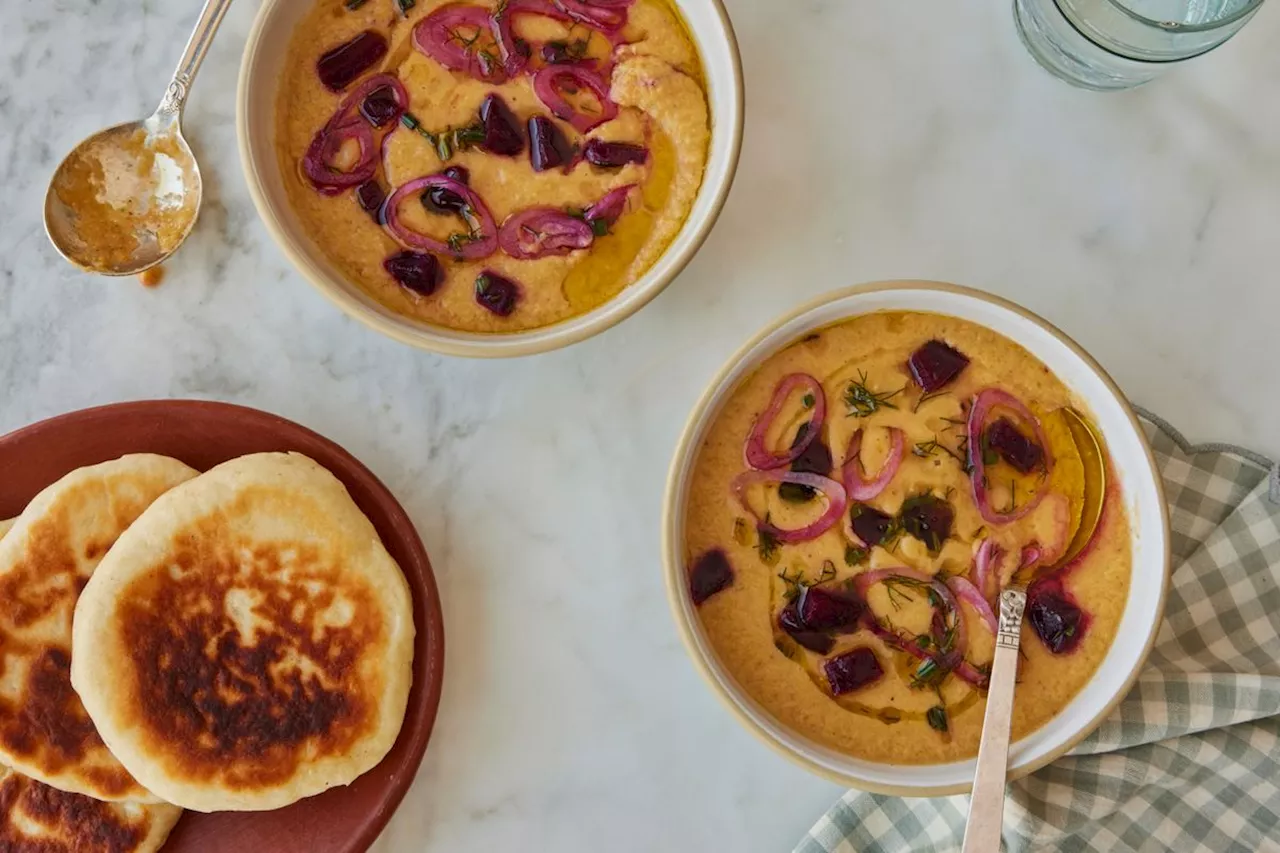 Heirloom & Nectarine Gazpacho with Cheesy Flatbreads Recipe on Food52