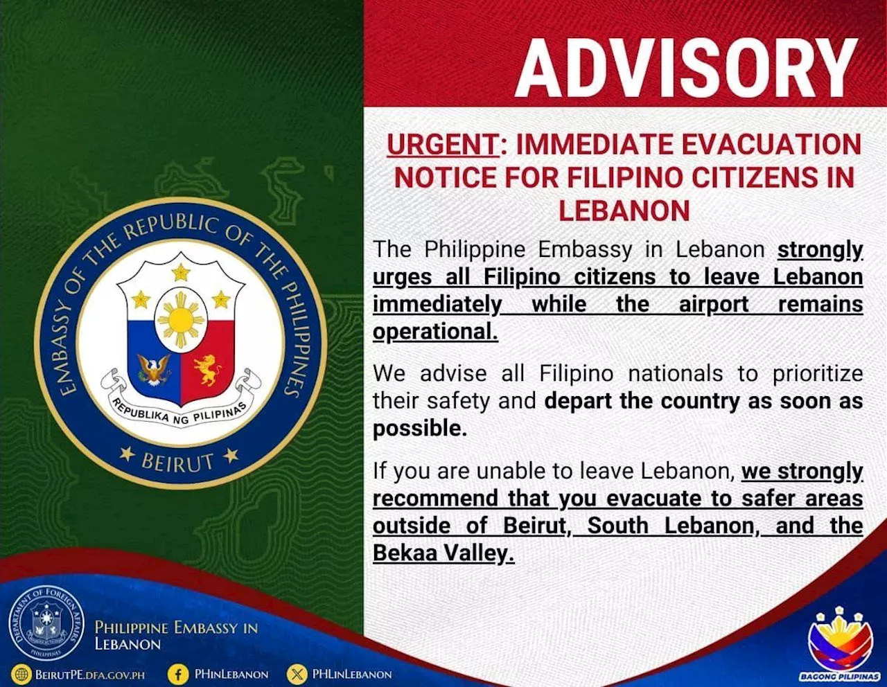 Filipinos In Lebanon: Filipinos in Lebanon strongly urged to evacuate ...