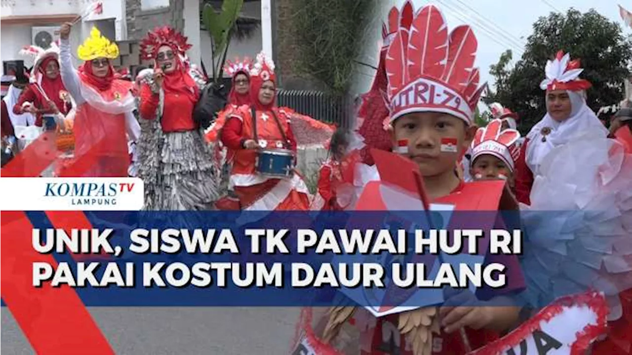 Unik & Menarik, Siswa TK Pawai HUT RI Pakai Kostum Daur Ulang