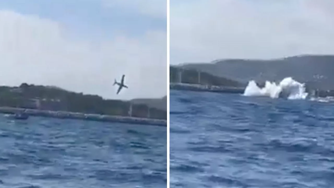 Horrifying moment plane crashes into sea shocking onlookers and killing pilot