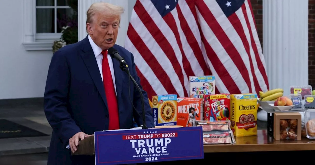 Donald Trump blames Kamala Harris while surrounded by breakfast foods