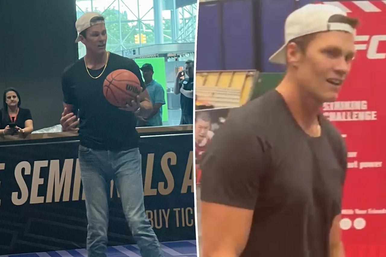 Tom Brady has a ball shooting hoops at Michael Rubin's NYC Fanatics Fest