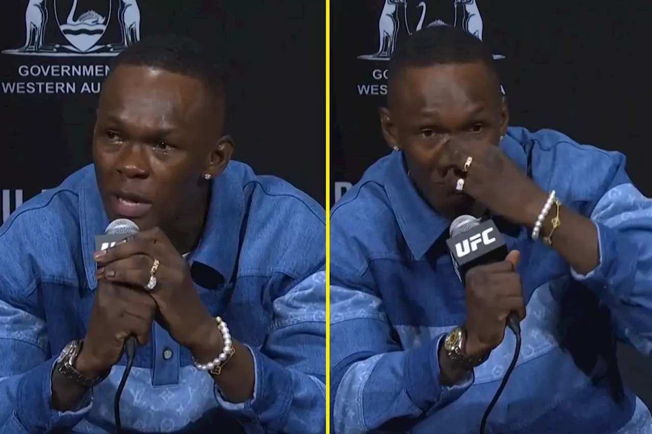 Israel Adesanya breaks down in tears as Dricus du Plessis hits a nerve at UFC 305 press conference...