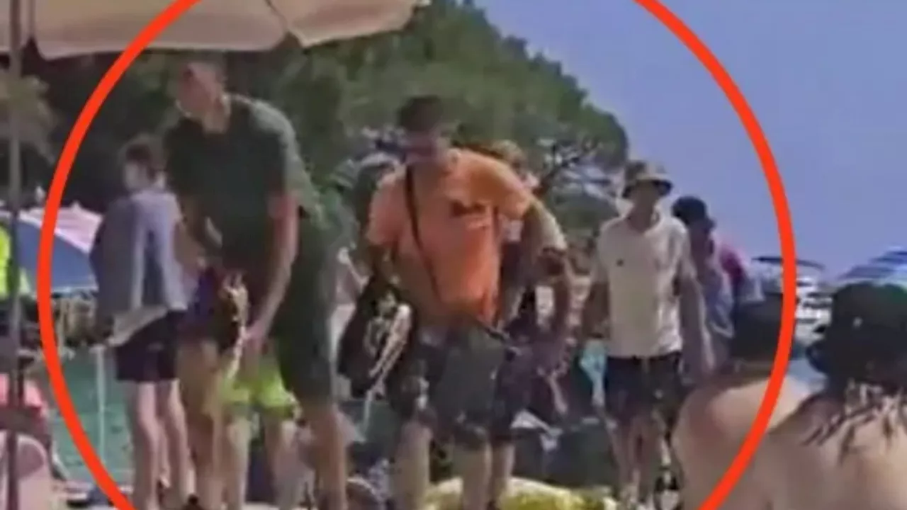 Moment haggard migrants step over stunned tourists on packed Brit holiday beach in MAJORCA after perilous...