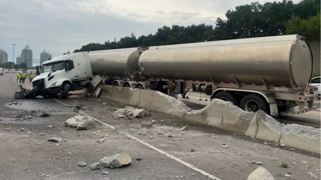 Collision, fuel spill result in closure of several Hwy. 401 lanes in Toronto