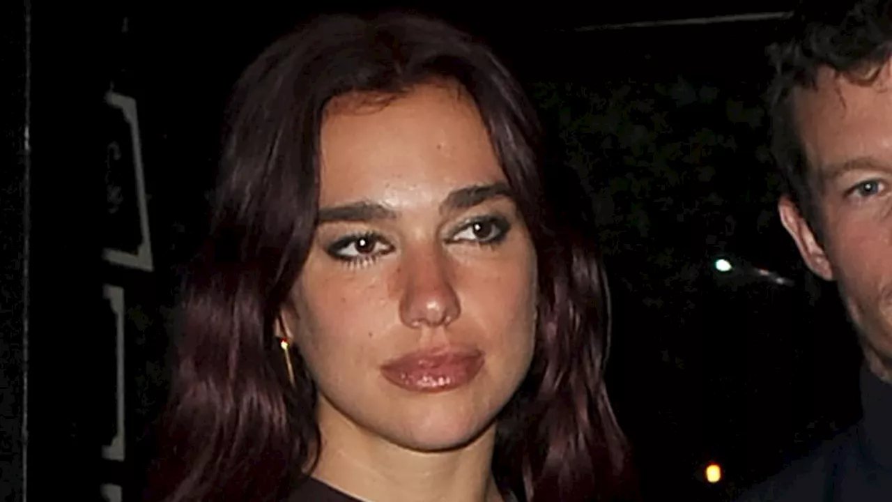 Dua Lipa stuns in a sexy chocolate brown leather dress as she enjoys date night with boyfriend...