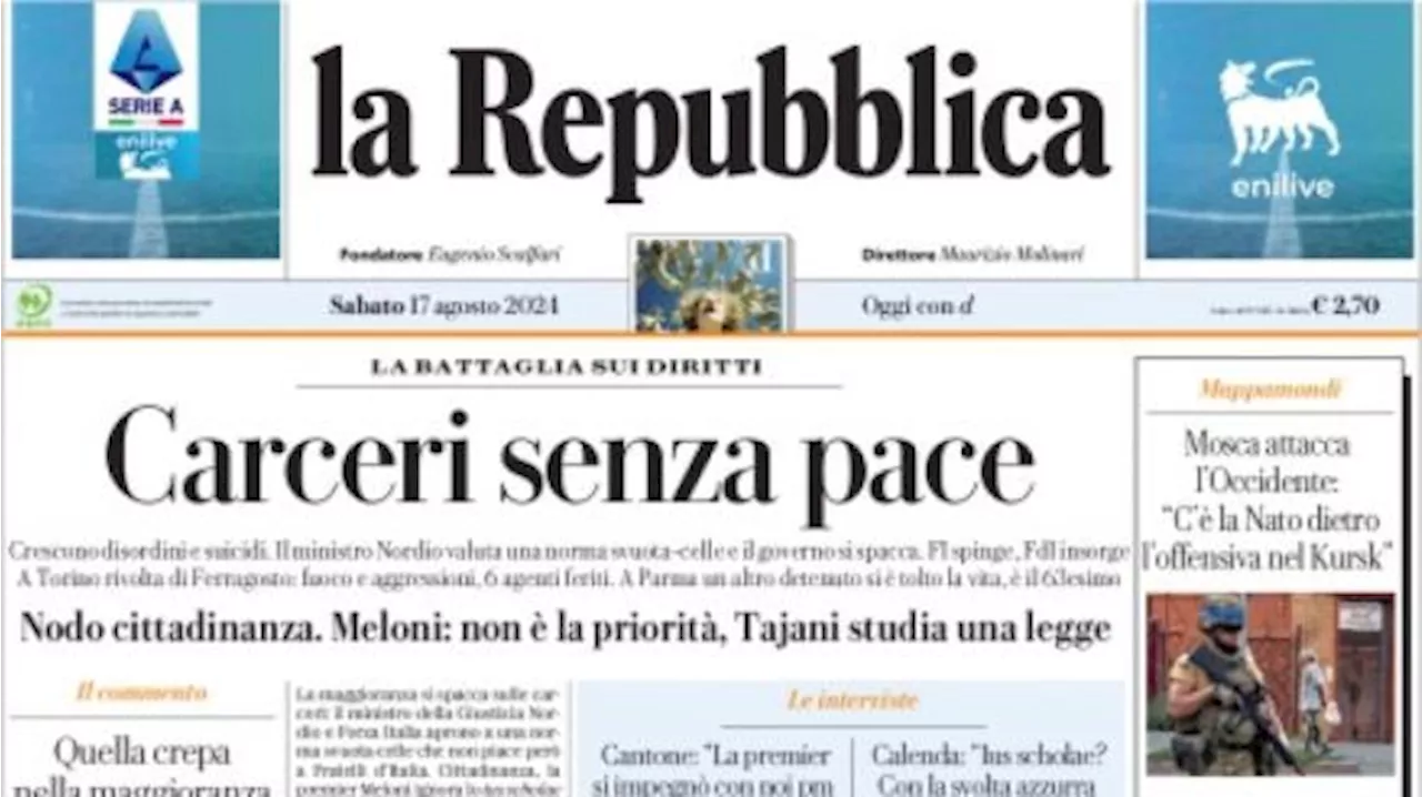 La Repubblica in prima pagina: 'Via alla Serie A, si ricomincia dalle milanesi'