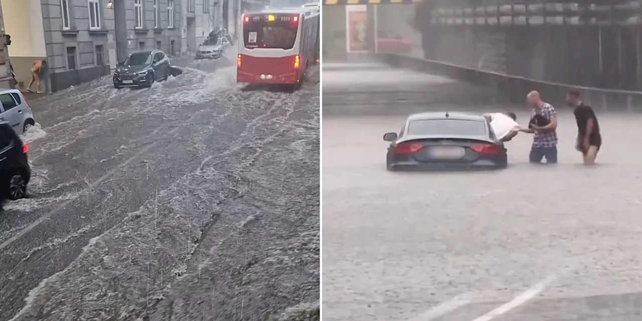 Rekord-Unwetter setzt Wien unter Wasser - Aufnahmen zeigen das Chaos