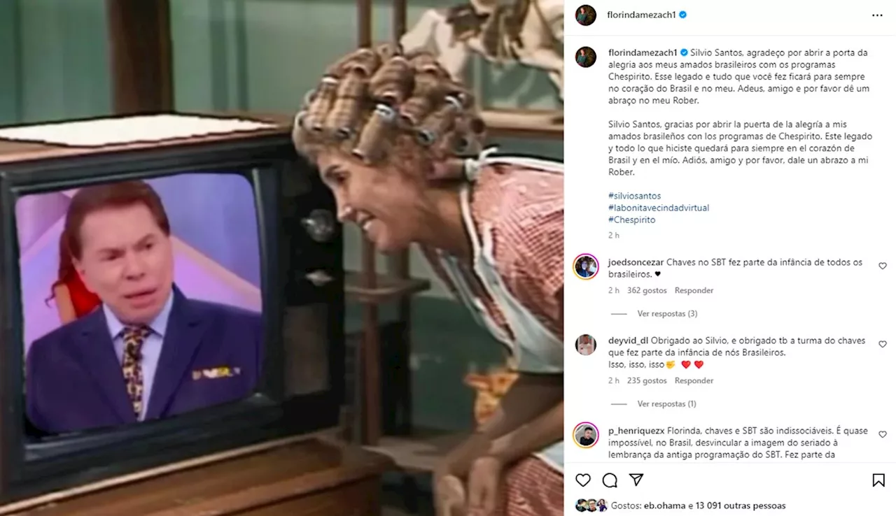 Atriz Florinda Meza, de Chaves, faz homenagem a Silvio Santos